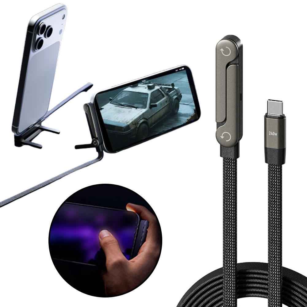 Foldable 240W fast charging cable with built-in phone stand
