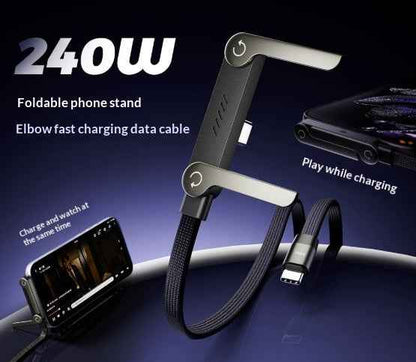 2-in-1 charging cable holding smartphone on desk stand